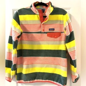 Women's Size Medium Patagonia Synchilla Snap-T Fitz Stripe Like New Green Yellow